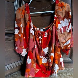 NWOT  Sanctuary (Dillards) Orange/Red/Cream Blouse - ON or OFF SHOULDER (large)